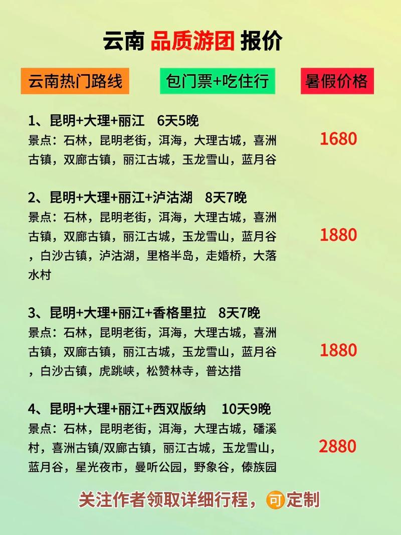 云南旅游團(tuán)報(bào)名價(jià)格表，云南旅游團(tuán)報(bào)名價(jià)格表全解析